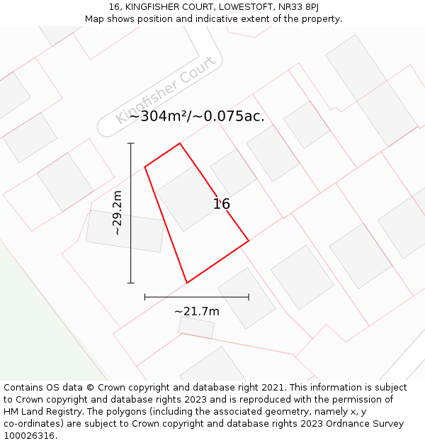 16, KINGFISHER COURT, LOWESTOFT, NR33 8PJ: Plot and title map