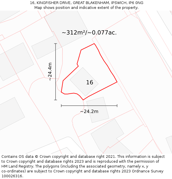 16, KINGFISHER DRIVE, GREAT BLAKENHAM, IPSWICH, IP6 0NG: Plot and title map