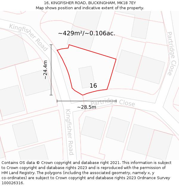 16, KINGFISHER ROAD, BUCKINGHAM, MK18 7EY: Plot and title map