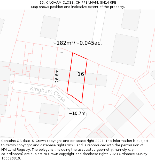 16, KINGHAM CLOSE, CHIPPENHAM, SN14 0PB: Plot and title map