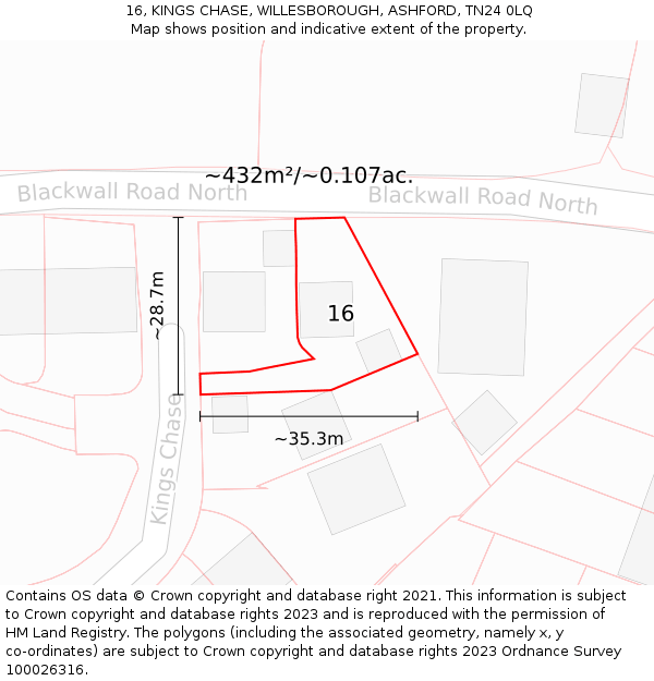 16, KINGS CHASE, WILLESBOROUGH, ASHFORD, TN24 0LQ: Plot and title map