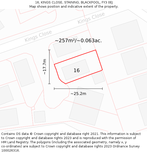 16, KINGS CLOSE, STAINING, BLACKPOOL, FY3 0EJ: Plot and title map