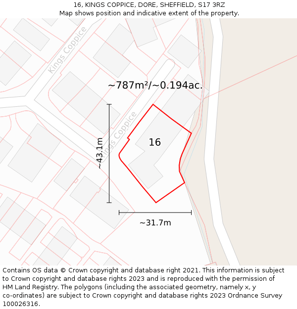 16, KINGS COPPICE, DORE, SHEFFIELD, S17 3RZ: Plot and title map