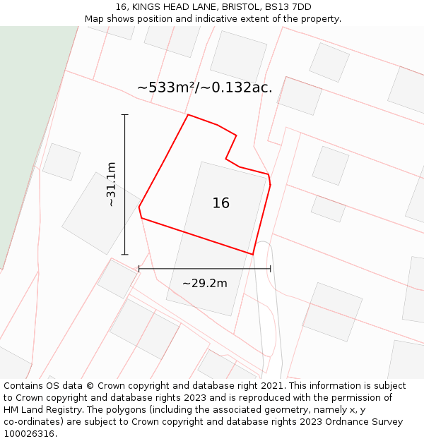 16, KINGS HEAD LANE, BRISTOL, BS13 7DD: Plot and title map