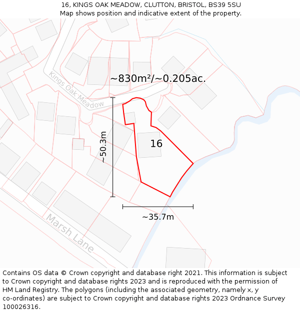 16, KINGS OAK MEADOW, CLUTTON, BRISTOL, BS39 5SU: Plot and title map