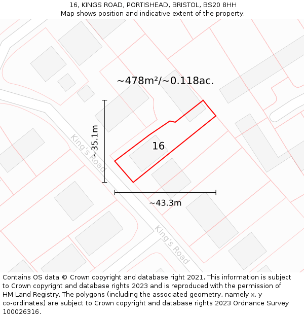16, KINGS ROAD, PORTISHEAD, BRISTOL, BS20 8HH: Plot and title map