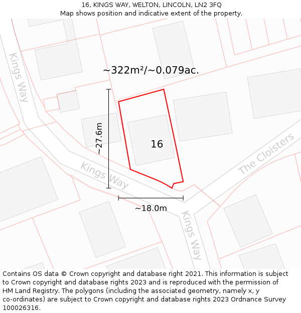 16, KINGS WAY, WELTON, LINCOLN, LN2 3FQ: Plot and title map