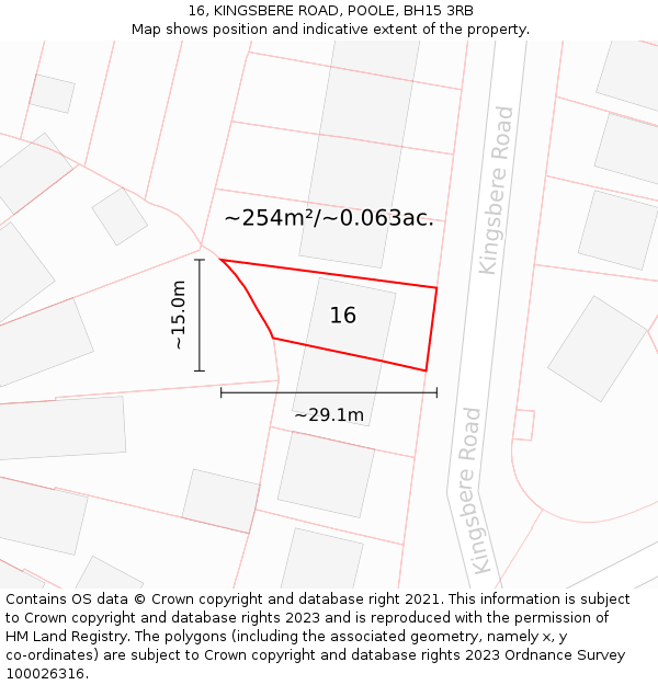 16, KINGSBERE ROAD, POOLE, BH15 3RB: Plot and title map