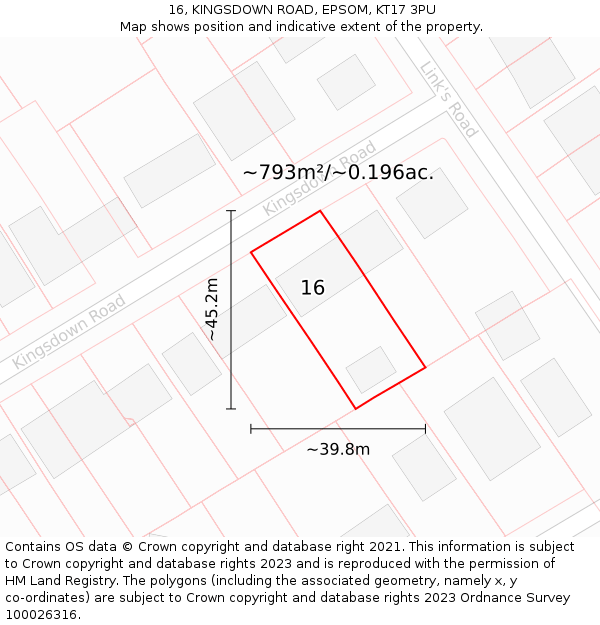 16, KINGSDOWN ROAD, EPSOM, KT17 3PU: Plot and title map