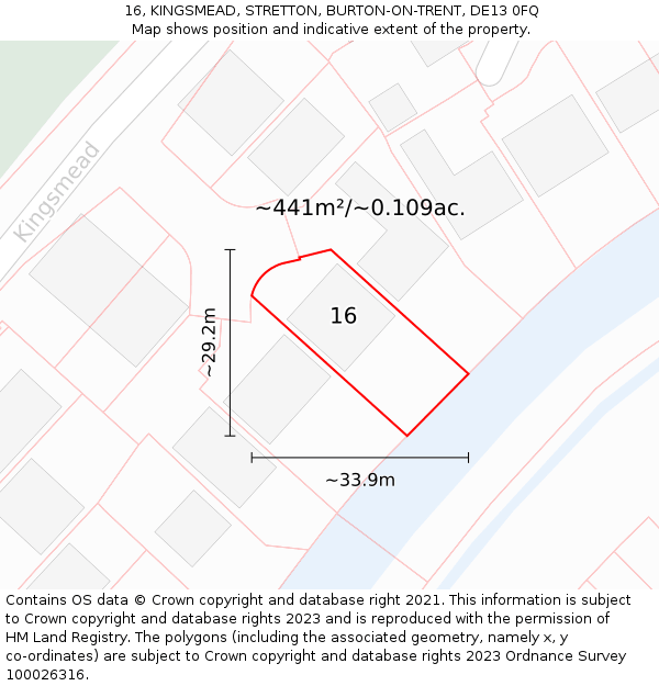 16, KINGSMEAD, STRETTON, BURTON-ON-TRENT, DE13 0FQ: Plot and title map