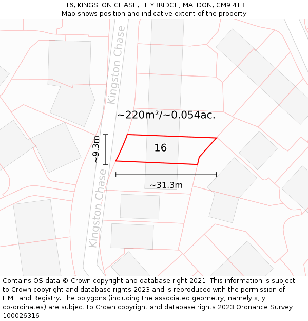 16, KINGSTON CHASE, HEYBRIDGE, MALDON, CM9 4TB: Plot and title map