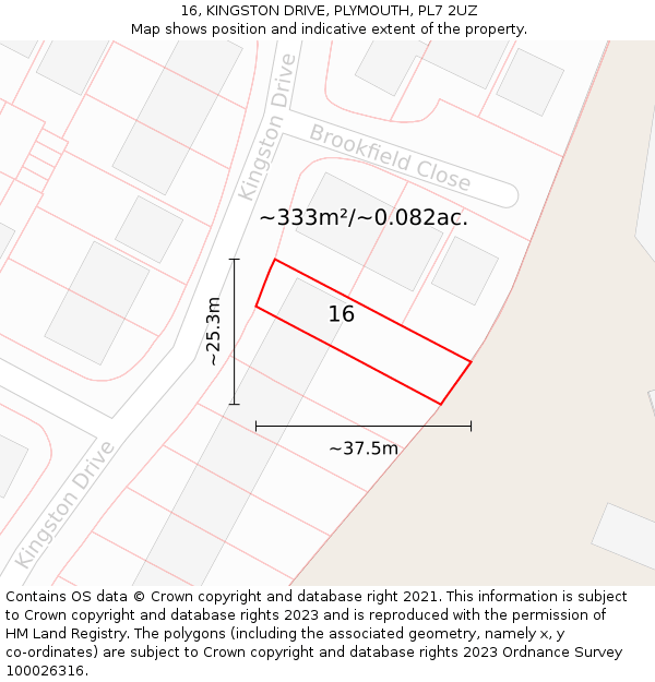 16, KINGSTON DRIVE, PLYMOUTH, PL7 2UZ: Plot and title map