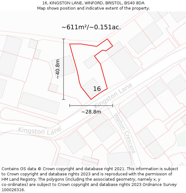 16, KINGSTON LANE, WINFORD, BRISTOL, BS40 8DA: Plot and title map