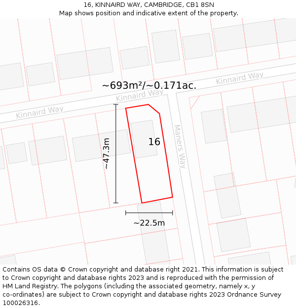 16, KINNAIRD WAY, CAMBRIDGE, CB1 8SN: Plot and title map