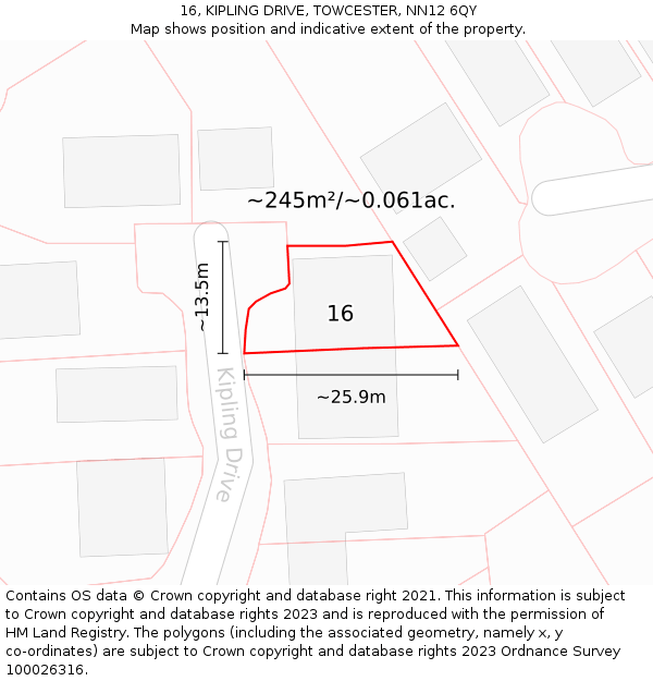 16, KIPLING DRIVE, TOWCESTER, NN12 6QY: Plot and title map