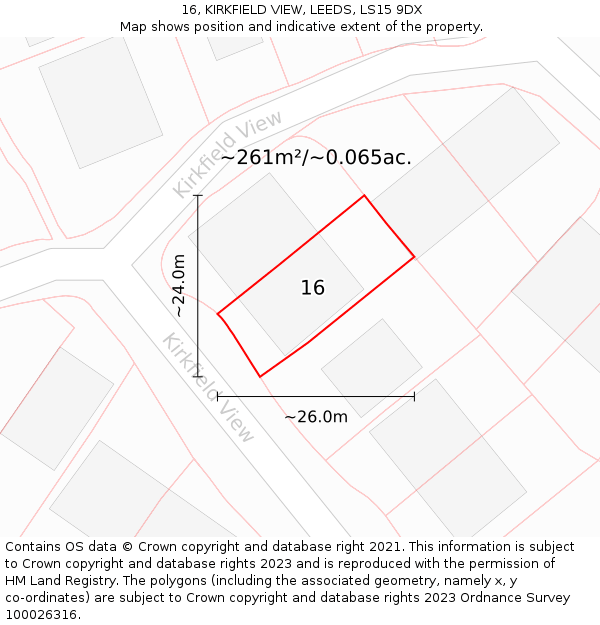 16, KIRKFIELD VIEW, LEEDS, LS15 9DX: Plot and title map