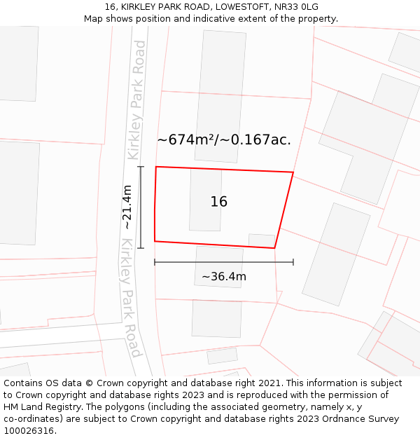 16, KIRKLEY PARK ROAD, LOWESTOFT, NR33 0LG: Plot and title map