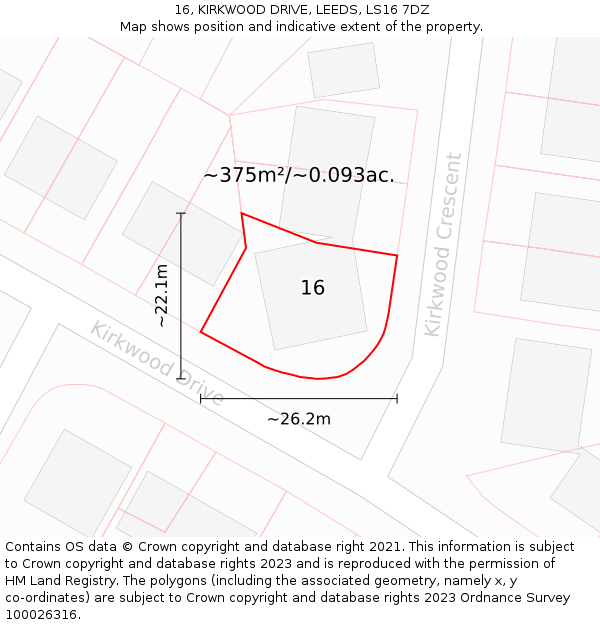 16, KIRKWOOD DRIVE, LEEDS, LS16 7DZ: Plot and title map