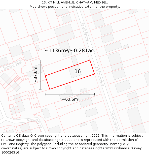 16, KIT HILL AVENUE, CHATHAM, ME5 9EU: Plot and title map