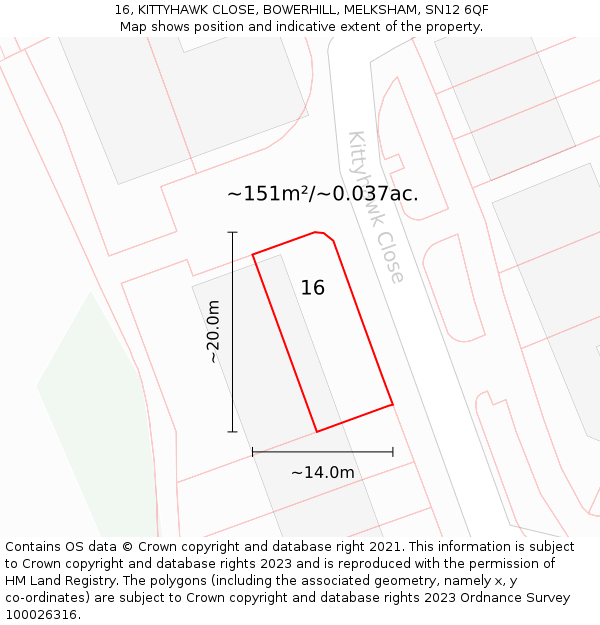 16, KITTYHAWK CLOSE, BOWERHILL, MELKSHAM, SN12 6QF: Plot and title map