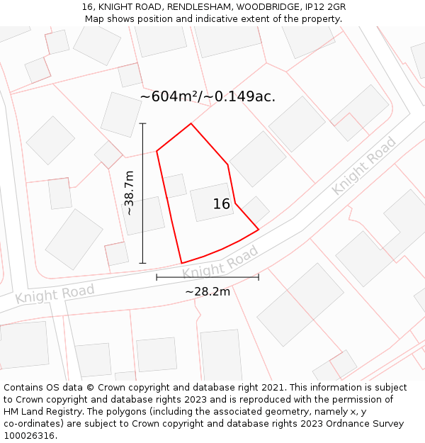 16, KNIGHT ROAD, RENDLESHAM, WOODBRIDGE, IP12 2GR: Plot and title map