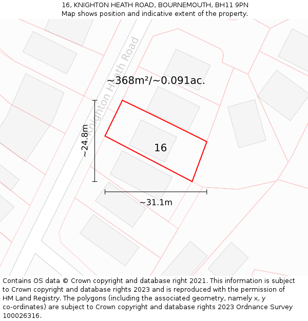 16, KNIGHTON HEATH ROAD, BOURNEMOUTH, BH11 9PN: Plot and title map