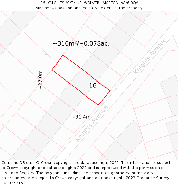 16, KNIGHTS AVENUE, WOLVERHAMPTON, WV6 9QA: Plot and title map