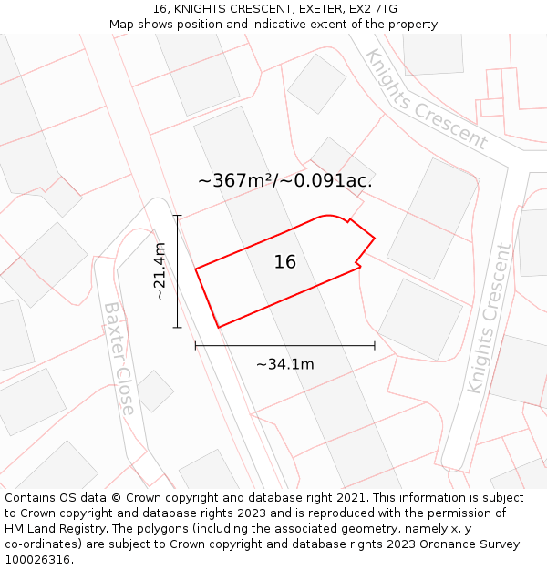 16, KNIGHTS CRESCENT, EXETER, EX2 7TG: Plot and title map