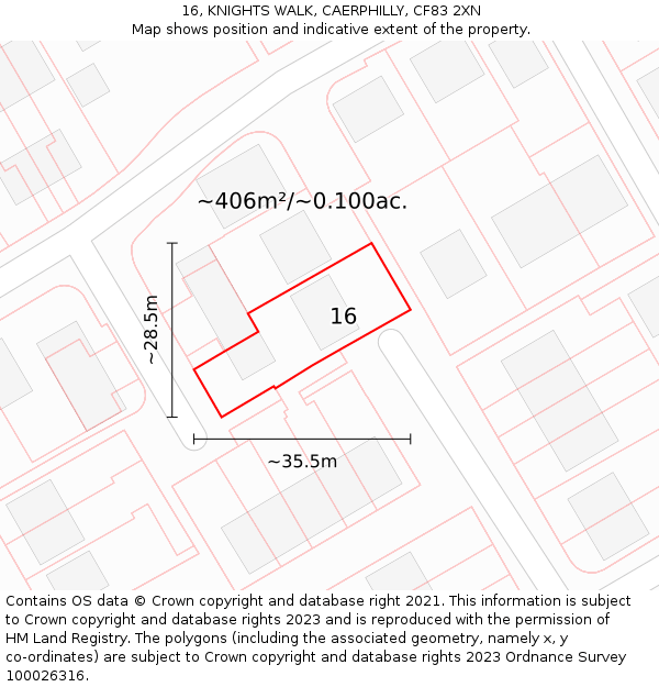 16, KNIGHTS WALK, CAERPHILLY, CF83 2XN: Plot and title map