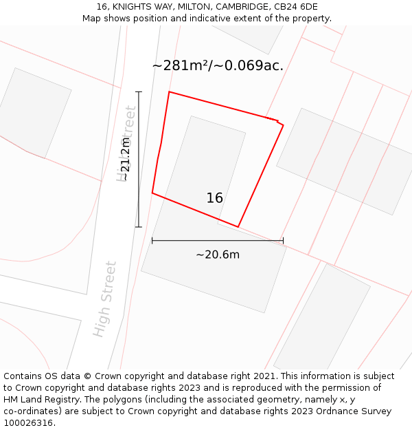 16, KNIGHTS WAY, MILTON, CAMBRIDGE, CB24 6DE: Plot and title map