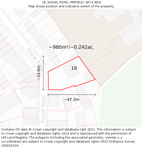 16, KNOWL ROAD, MIRFIELD, WF14 8DQ: Plot and title map