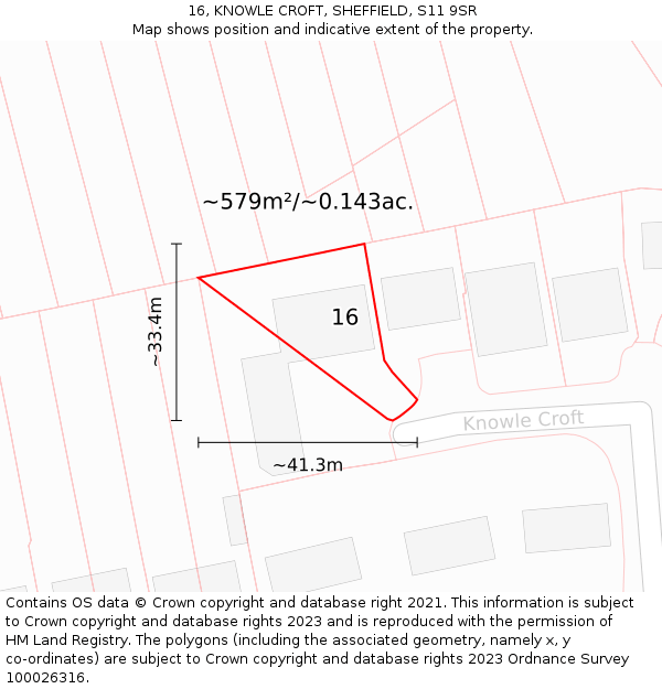 16, KNOWLE CROFT, SHEFFIELD, S11 9SR: Plot and title map