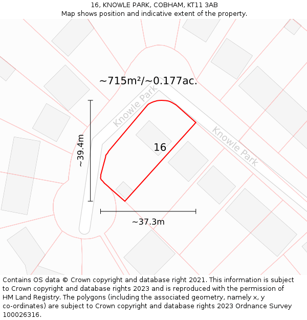 16, KNOWLE PARK, COBHAM, KT11 3AB: Plot and title map