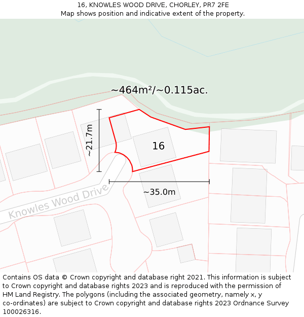 16, KNOWLES WOOD DRIVE, CHORLEY, PR7 2FE: Plot and title map