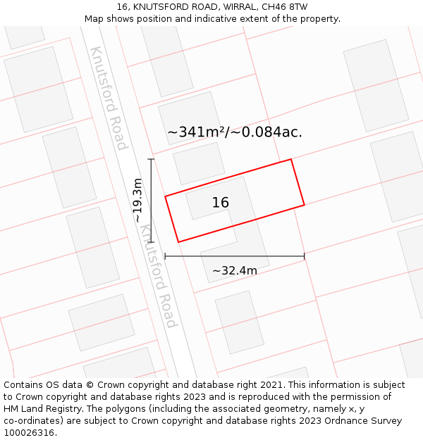 16, KNUTSFORD ROAD, WIRRAL, CH46 8TW: Plot and title map