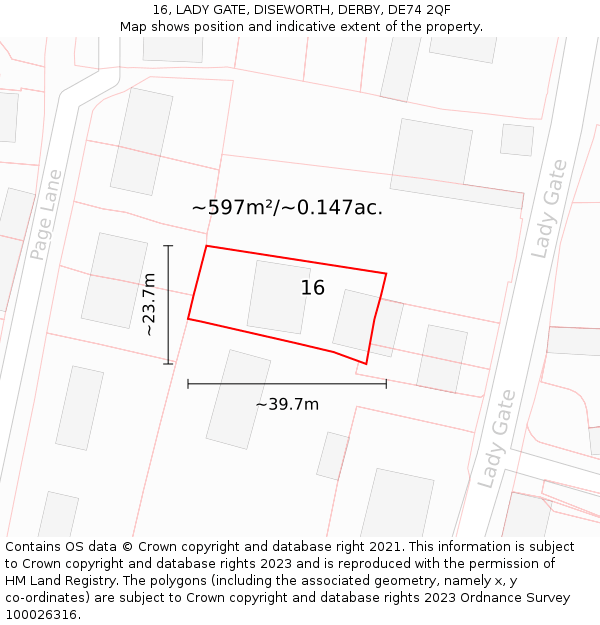 16, LADY GATE, DISEWORTH, DERBY, DE74 2QF: Plot and title map