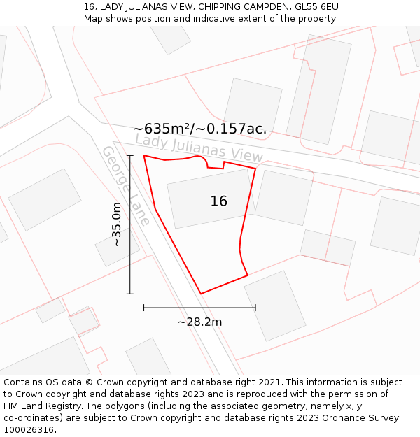 16, LADY JULIANAS VIEW, CHIPPING CAMPDEN, GL55 6EU: Plot and title map
