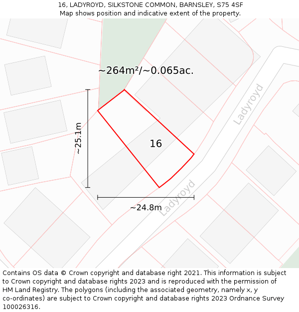 16, LADYROYD, SILKSTONE COMMON, BARNSLEY, S75 4SF: Plot and title map