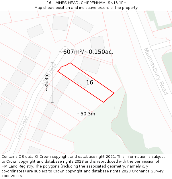 16, LAINES HEAD, CHIPPENHAM, SN15 1PH: Plot and title map