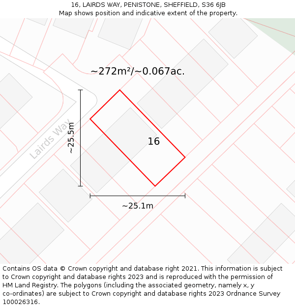 16, LAIRDS WAY, PENISTONE, SHEFFIELD, S36 6JB: Plot and title map