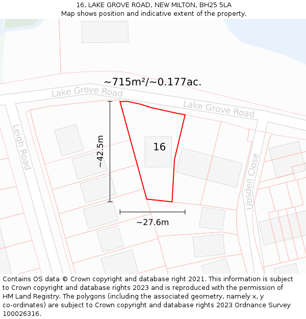 16, LAKE GROVE ROAD, NEW MILTON, BH25 5LA: Plot and title map