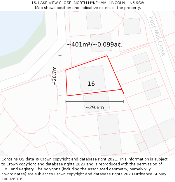 16, LAKE VIEW CLOSE, NORTH HYKEHAM, LINCOLN, LN6 9SW: Plot and title map