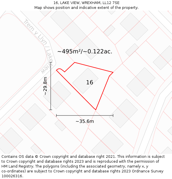 16, LAKE VIEW, WREXHAM, LL12 7SE: Plot and title map