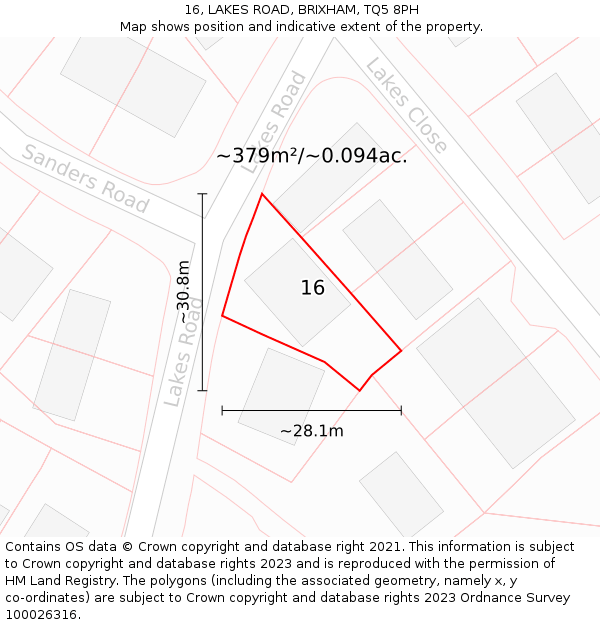 16, LAKES ROAD, BRIXHAM, TQ5 8PH: Plot and title map