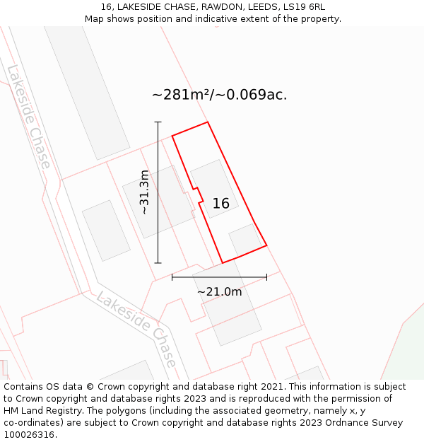16, LAKESIDE CHASE, RAWDON, LEEDS, LS19 6RL: Plot and title map