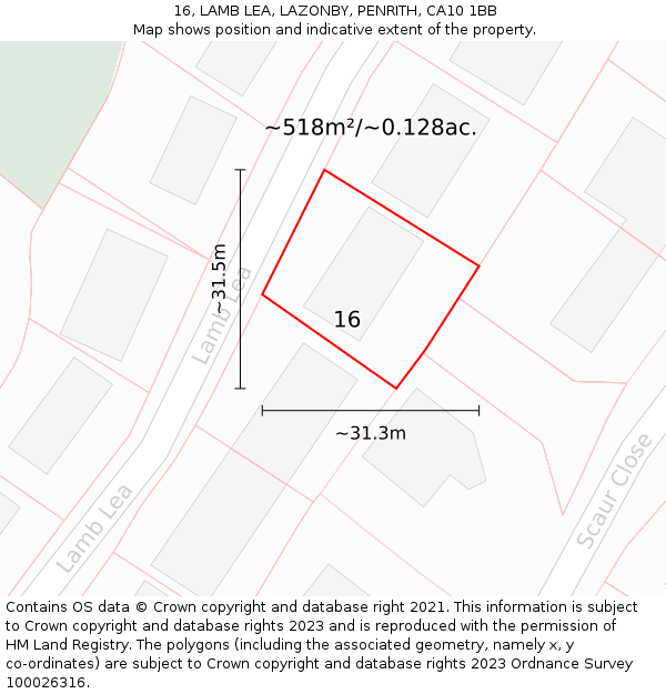 16, LAMB LEA, LAZONBY, PENRITH, CA10 1BB: Plot and title map