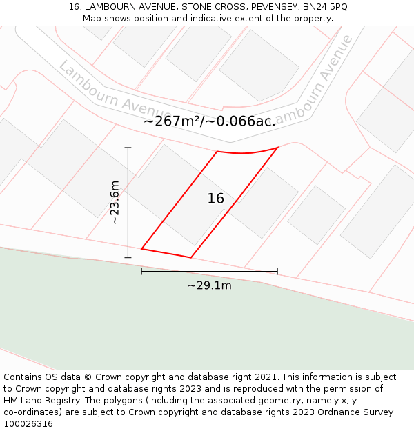 16, LAMBOURN AVENUE, STONE CROSS, PEVENSEY, BN24 5PQ: Plot and title map