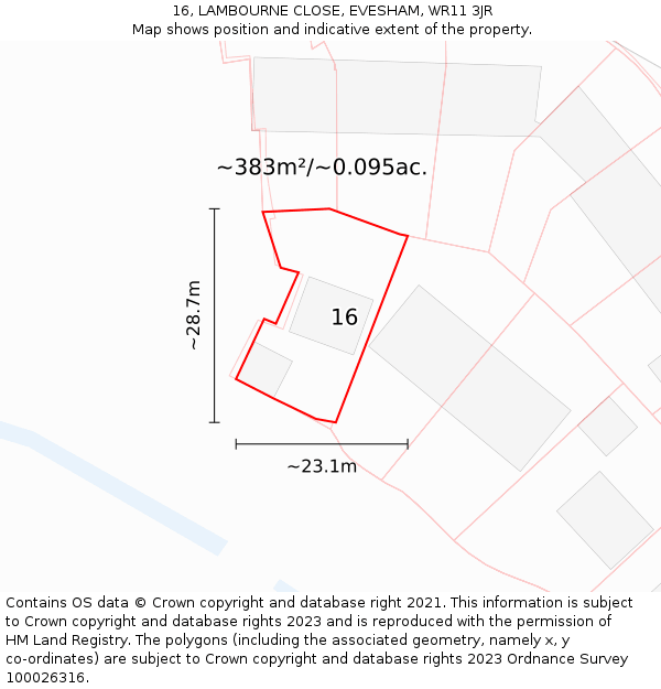 16, LAMBOURNE CLOSE, EVESHAM, WR11 3JR: Plot and title map