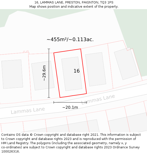 16, LAMMAS LANE, PRESTON, PAIGNTON, TQ3 1PS: Plot and title map