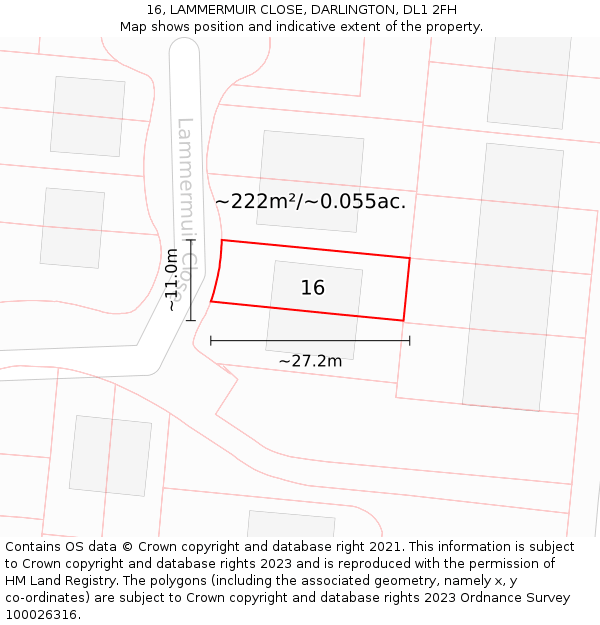 16, LAMMERMUIR CLOSE, DARLINGTON, DL1 2FH: Plot and title map